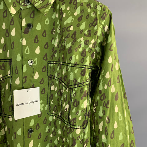 COMME des GARCONS BLACK 2014 Size XS Green Brown Geometric Cotton Long Sleeve Shirt