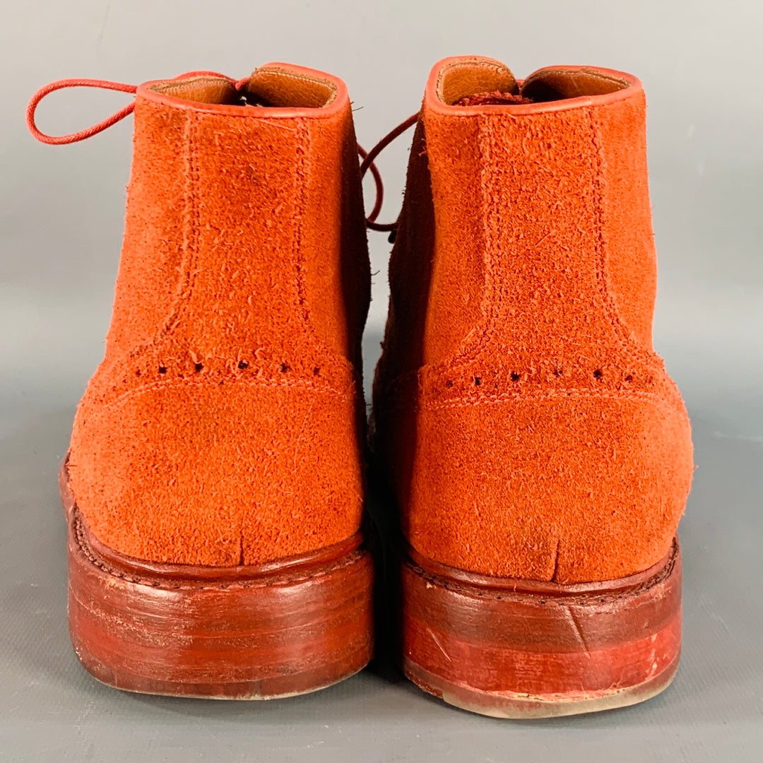 FLORSHEIM by DUCKIE BROWN Size 10 Orange Perforated Suede Wingtip Ankle Boots