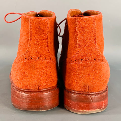 FLORSHEIM by DUCKIE BROWN Size 10 Orange Perforated Suede Wingtip Ankle Boots