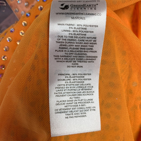 SELF-PORTRAIT Size 4 Hotfix Orange Silver Mesh Rhinestones Elastic Waistband Skirt