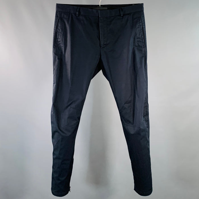 LANVIN Size 32 Navy Twill Cotton Tapered Ankle Zips Casual Pants