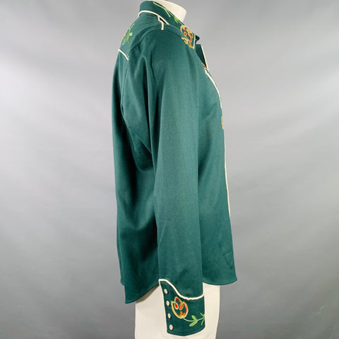 RRL by RALPH LAUREN Size XL Green Multi Color Embroidery Western Long Sleeve Shirt