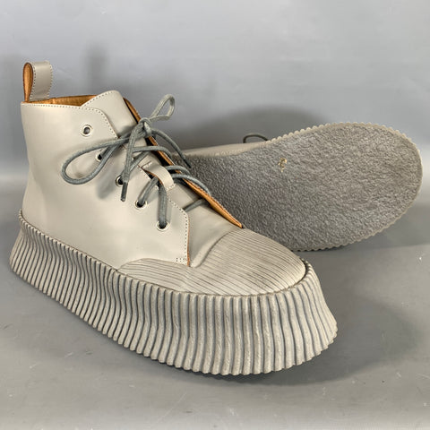JIL SANDER Size 9 Grey Leather Lace Up Boots
