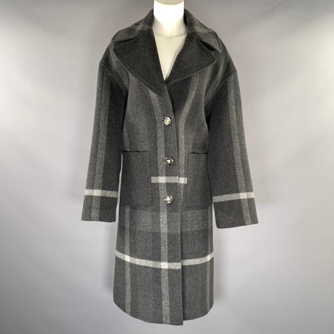 PENDLETON Size 6 Grey Light Grey Wool Blend Plaid Trench Coat