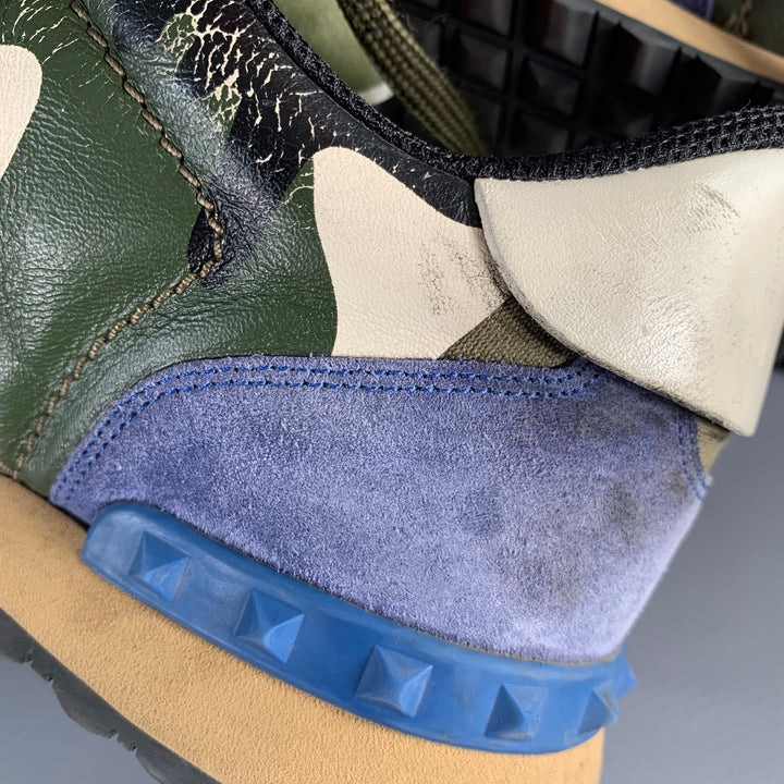 VALENTINO Size 9.5 Blue Taupe Color Block Leather Rubber Sole Sneakers