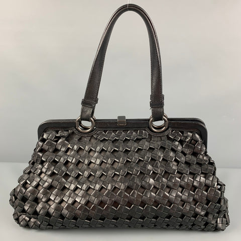 BOTTEGA VENETA Limited Edition Black Woven Leather Satchel Handbag
