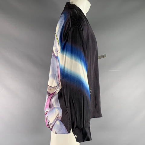 RICHARDSON SORAYAMA Size M Charcoal Print Viscose Camp Long Sleeve Shirt