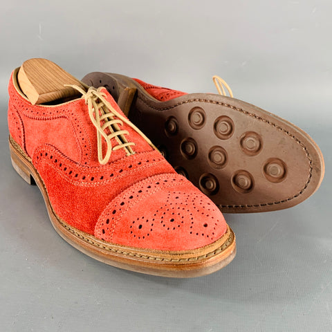 ALLEN EDMONDS Size 7 Strandmok Red Perforated Suede Oxford Lace-Up Shoes