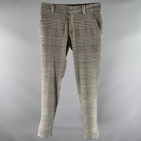 MR TURK Size 30 White Black Glen Check Polyester Blend Slim Fit Pants
