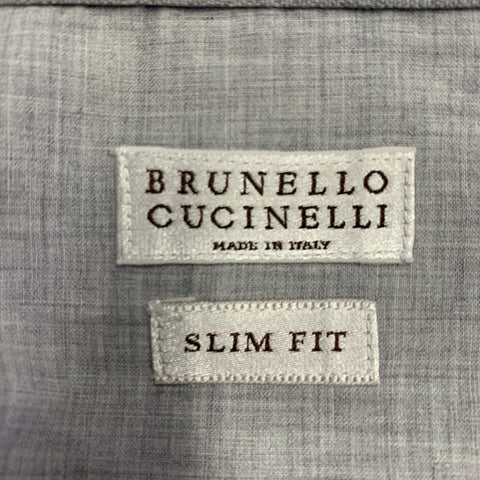 BRUNELLO CUCINELLI Size XL Purple White Checkered Cotton Slim Fit Long Sleeve Shirt