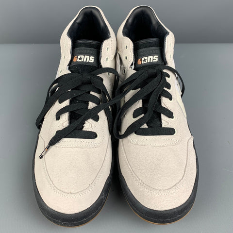 CONVERSE Size 10 Cream Black Mixed Materials Leather Sneakers