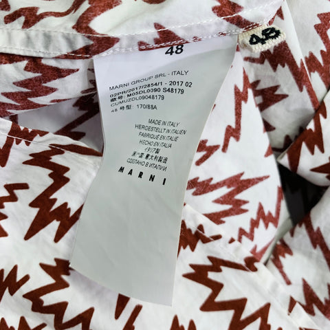 MARNI Size S White Burgundy Abstract Print Cotton Button Up Short Sleeve Shirt