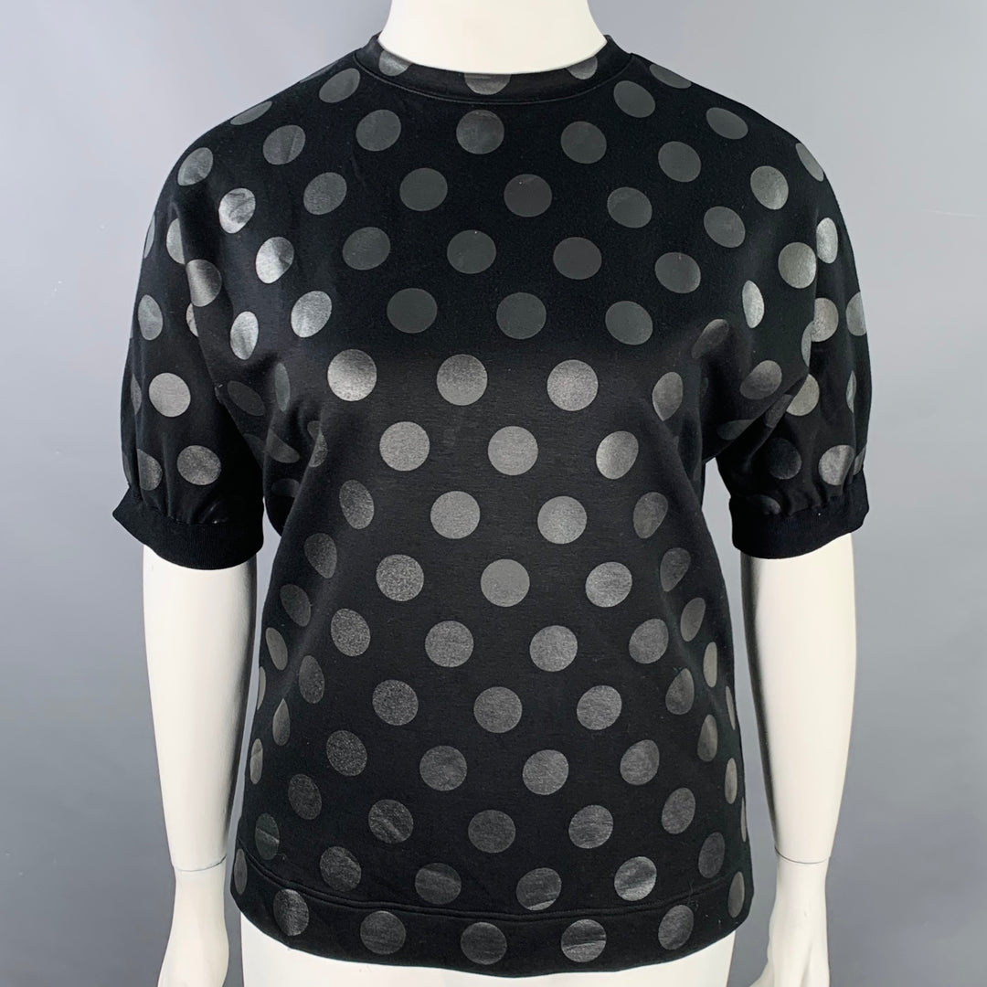 AKRIS Size 10 Black Viscose Blend Polka Dot Crew Neck T-Shirt