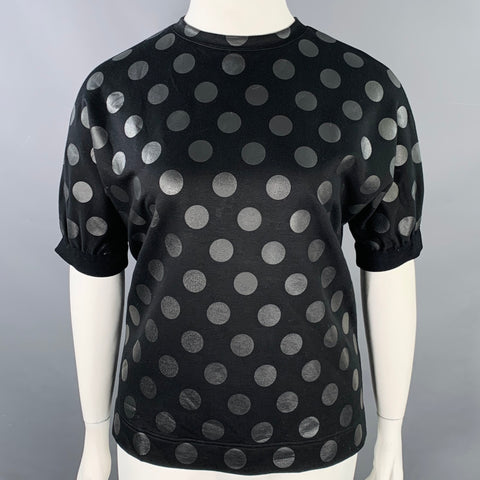 AKRIS Size 10 Black Viscose Blend Polka Dot Crew Neck T-Shirt