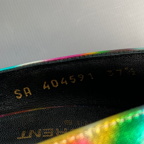 SAINT LAURENT Size 7.5 Metallic Silver Multi Color Leather Stiletto Pumps