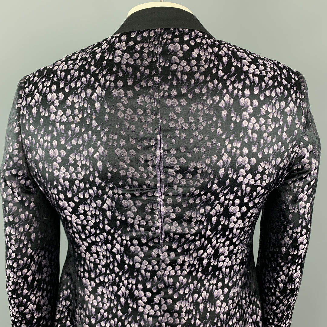 JOHN VARVATOS Taille 42 Manteau de sport à revers en soie jacquard floral noir et lavande