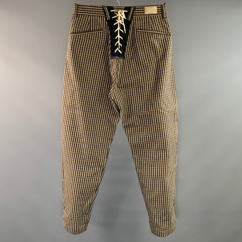 KAPITAL Size 34 Brown Light brown Gingham Cotton Baggy Casual Pants