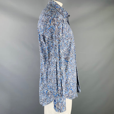 BILLIONAIRE COUTURE Size XL Blue Black White Swirls Wolf Long Sleeve Shirt