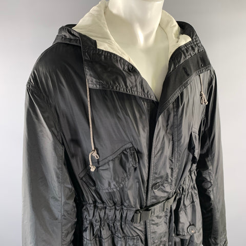 HAIDER ACKERMANN Size S Black White Cotton Nylon Hooded Parka
