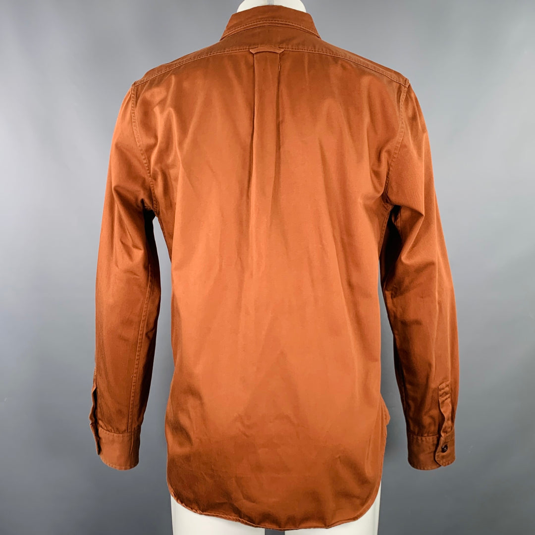 TODD SNYDER Size M Orange Rust Twill Cotton Patch Pockets Long Sleeve Shirt