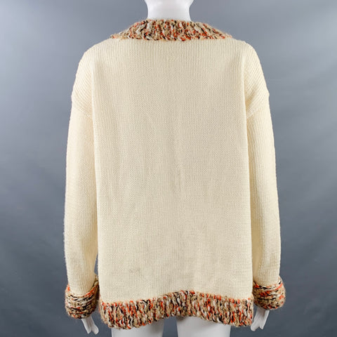 DIRK VAN SAENE Size M Cream Orange Beige Wool Knit Cardigan
