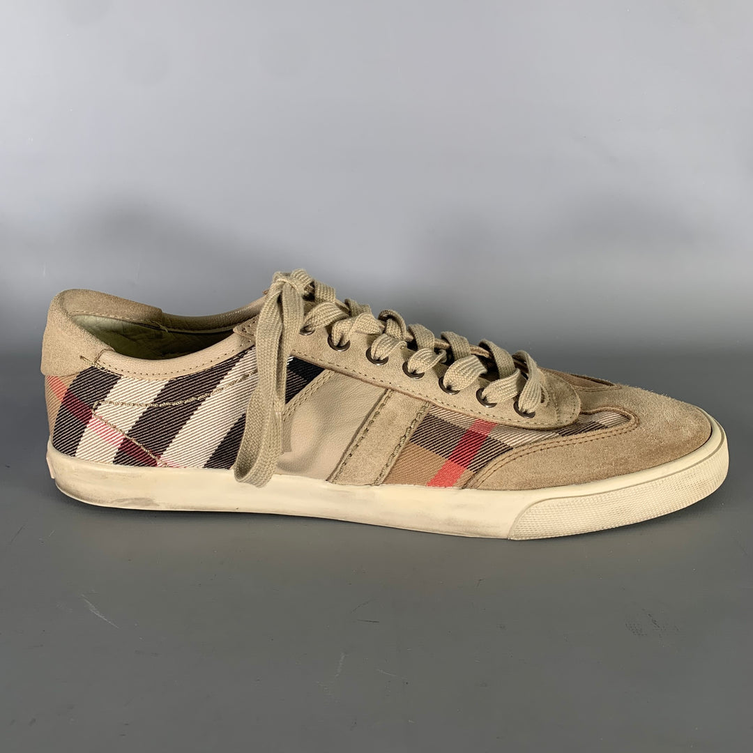 BURBERRY Size 10 Tan Brown Plaid Low Top Sneakers