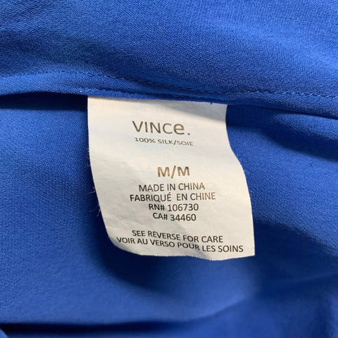 VINCE Size M Blue Silk Short Sleeve Casual Top