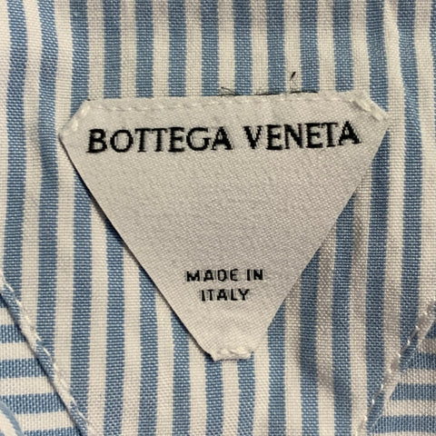 BOTTEGA VENETA Size S Light Blue White Stripe Cotton Long Sleeve Shirt