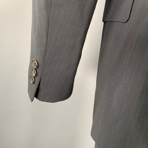 MIU MIU Size 38 Black Blue Pinstripe Virgin Wool Blend Notch Lapel Suit