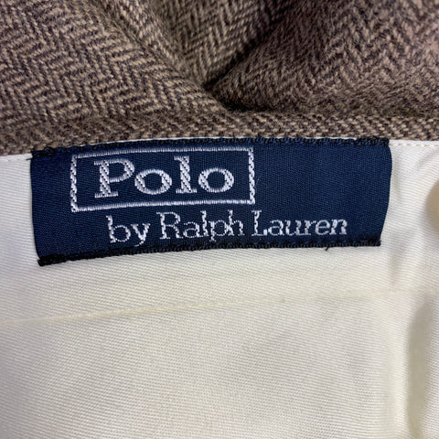 POLO by RALPH LAUREN Size 44 Brown Beige Herringbone Virgin Wool Suit