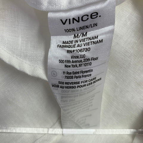 VINCE Size M White Linen One Pocket Long Sleeve Shirt