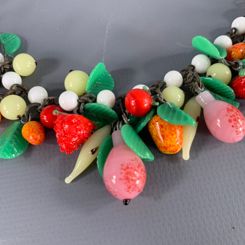 MIRIAM HASKELL 1920s White Multi Color Fruit Beaded Art Deco Choker Necklace