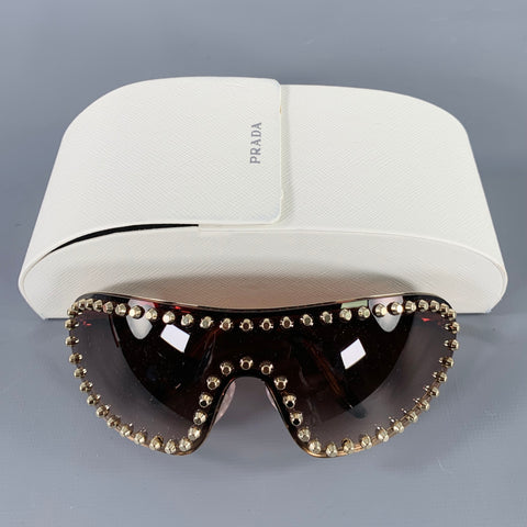 PRADA Gold Brown Studded Metallic Sunglasses