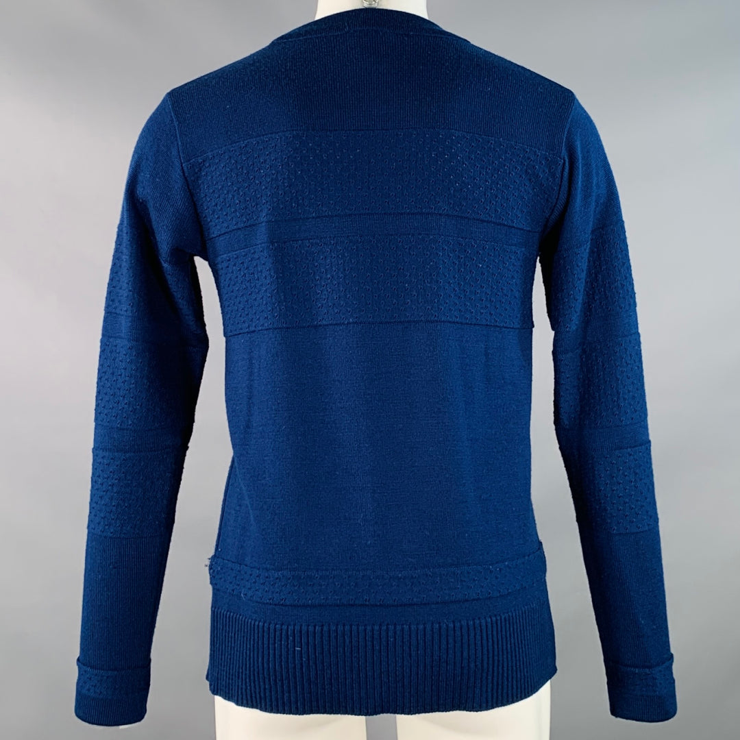 S.N.S HERNING Size M Blue Knit Stripe Wool Crew Neck Sweater