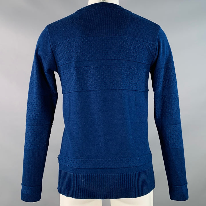 S.N.S HERNING Size M Blue Knit Stripe Wool Crew Neck Sweater