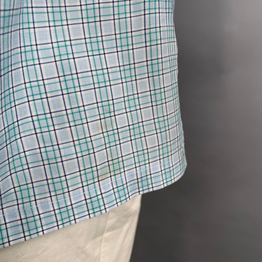 CHARVET Size L Blue Green Checkered Cotton Long Sleeve Shirt