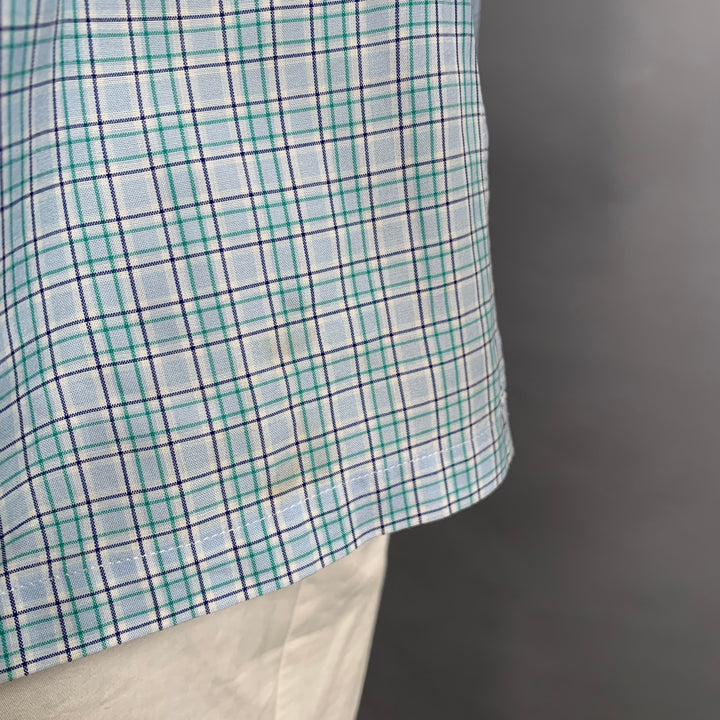 CHARVET Size L Blue Green Checkered Cotton Long Sleeve Shirt