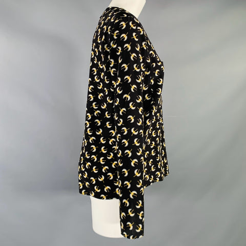 Blouse en soie DOROTHEE SCHUMACHER T2 noire et jaune à motifs oiseaux