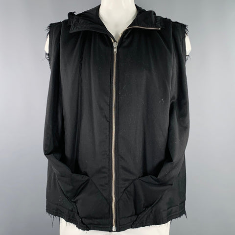 FENG CHEN WANG Size L Black Wool Raw Edge Puffer Hooded Vest
