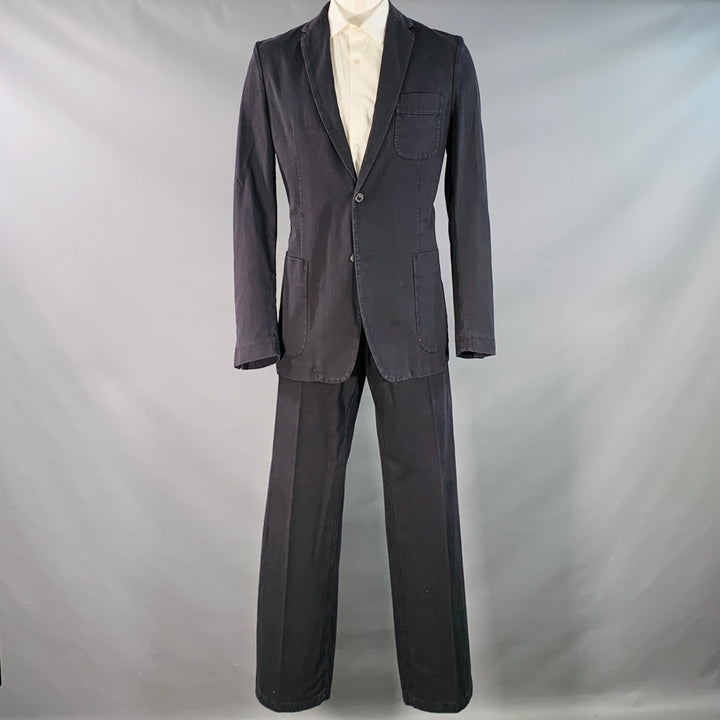 MARTIN MARGIELA Size 44 Navy Checkered Cotton Notch Lapel Suit