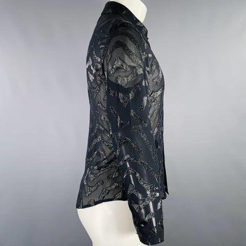 VERSUS by GIANNI VERSACE Size 34 Black Shimmery Marble Long Sleeve Shirt