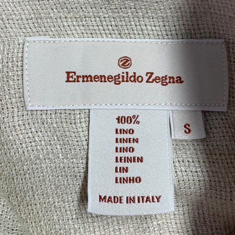 ERMENEGILDO ZEGNA Size S Beige Woven Cotton One Pocket Long Sleeve Shirt