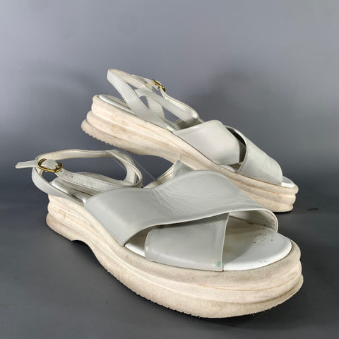 DRIES VAN NOTEN Size 8 White Leather Sandals