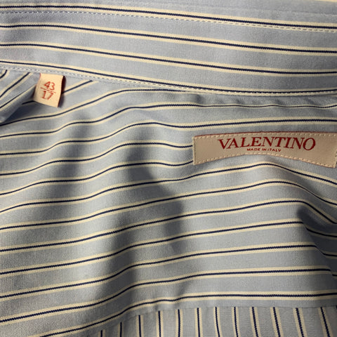 VALENTINO Size L Blue Black & White Stripe Cotton Button Up Long Sleeve Shirt