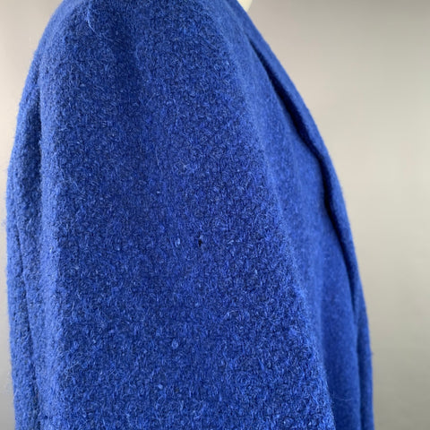 GIANNI VERSACE Size L Blue Cashmere Blend Notch Lapel Single Button Trenchcoat