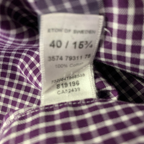 ETON Size 40 Purple White Gingham Cotton Button Up Long Sleeve Shirt