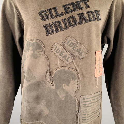RAF by RAF SIMONS Size XS Grey Black Patches Cotton Crew Neck Sweatshirt