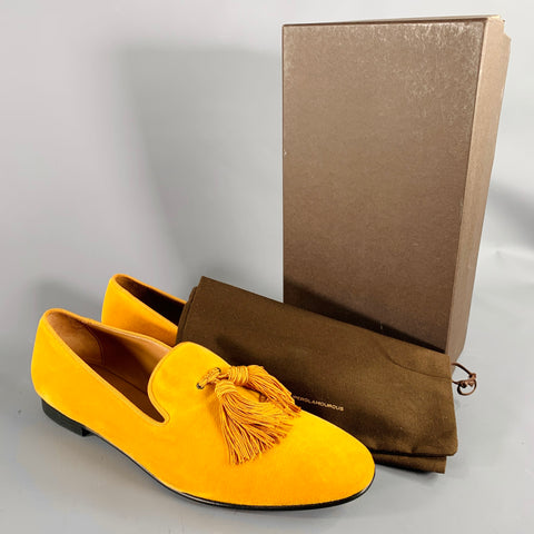 SUPERGLAMOUROUS Size 12 -Louis- Mustard Yellow Velvet Slip On Loafers