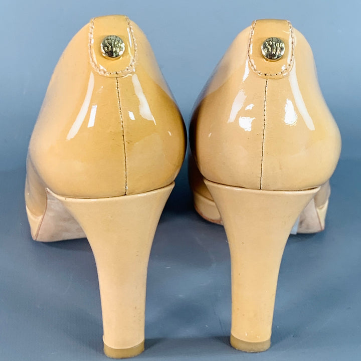 STUART WEITZMAN Size 7 Tan Patent Leather Peep Toe Pumps