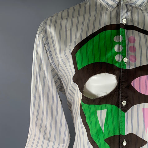COMME des GARCONS Size M White Green Print Cupra Long Sleeve Shirt
